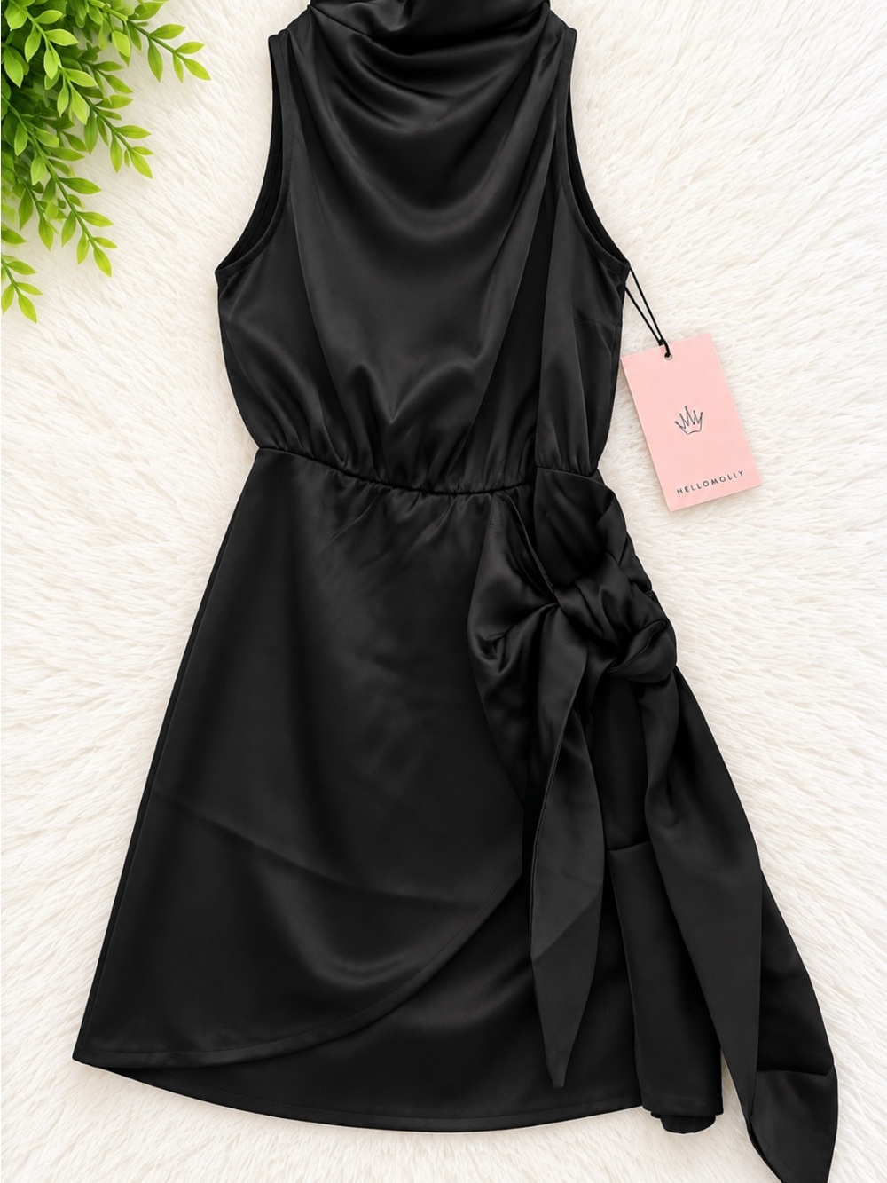 Hello Molly Black Satin Mini Dress Size S NWT